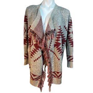 Double Zero Aztec Waterfall tribal southwestern Cardigan Sweater with fringe